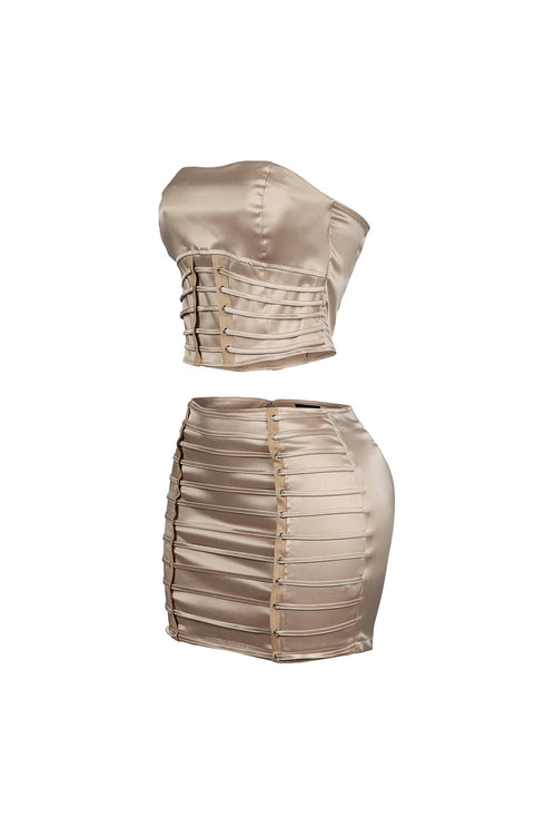 Nova Satin Lace Up Top & Skirt SET